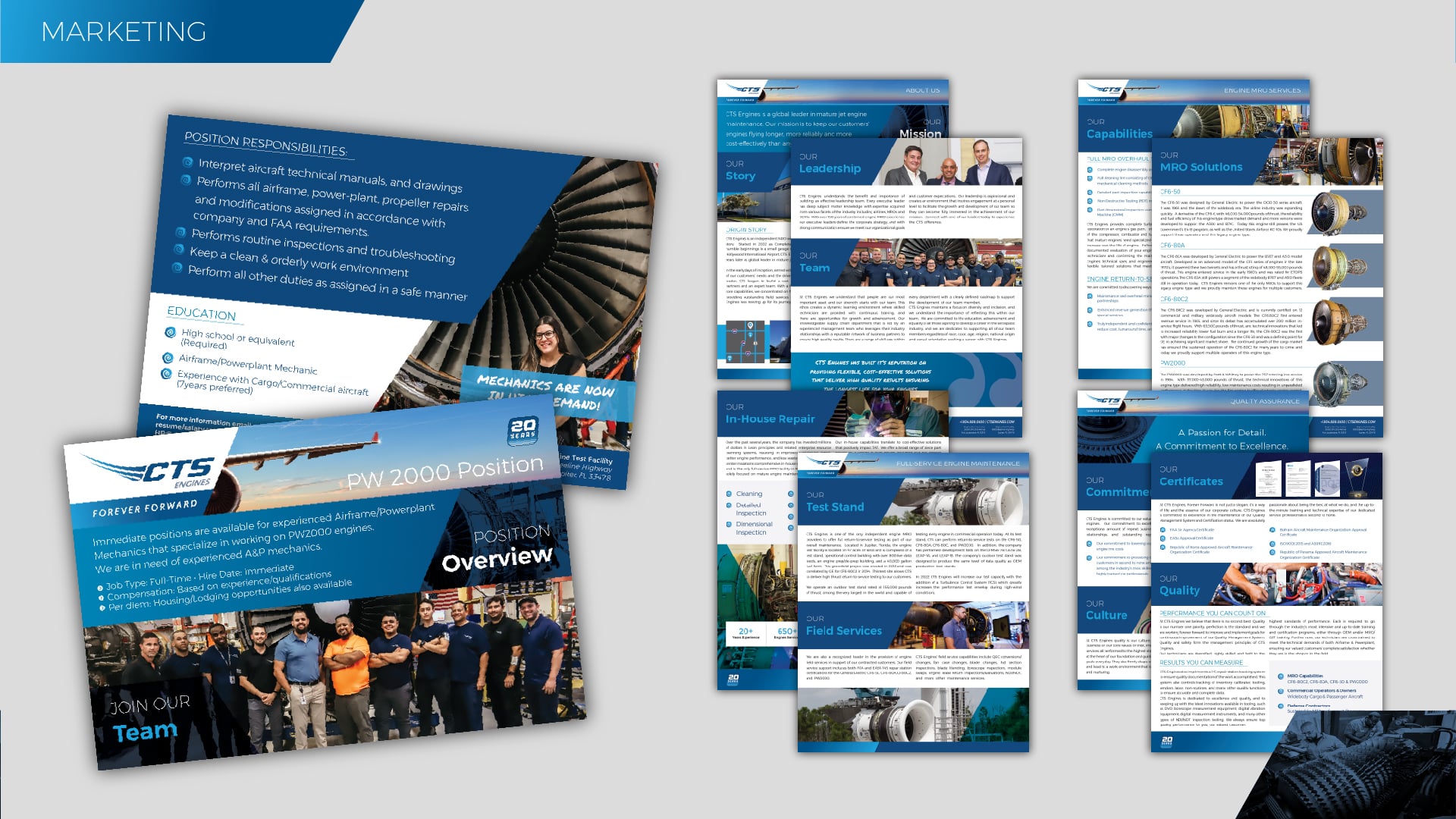 CTS Engines marketing collateral and recruitment materials