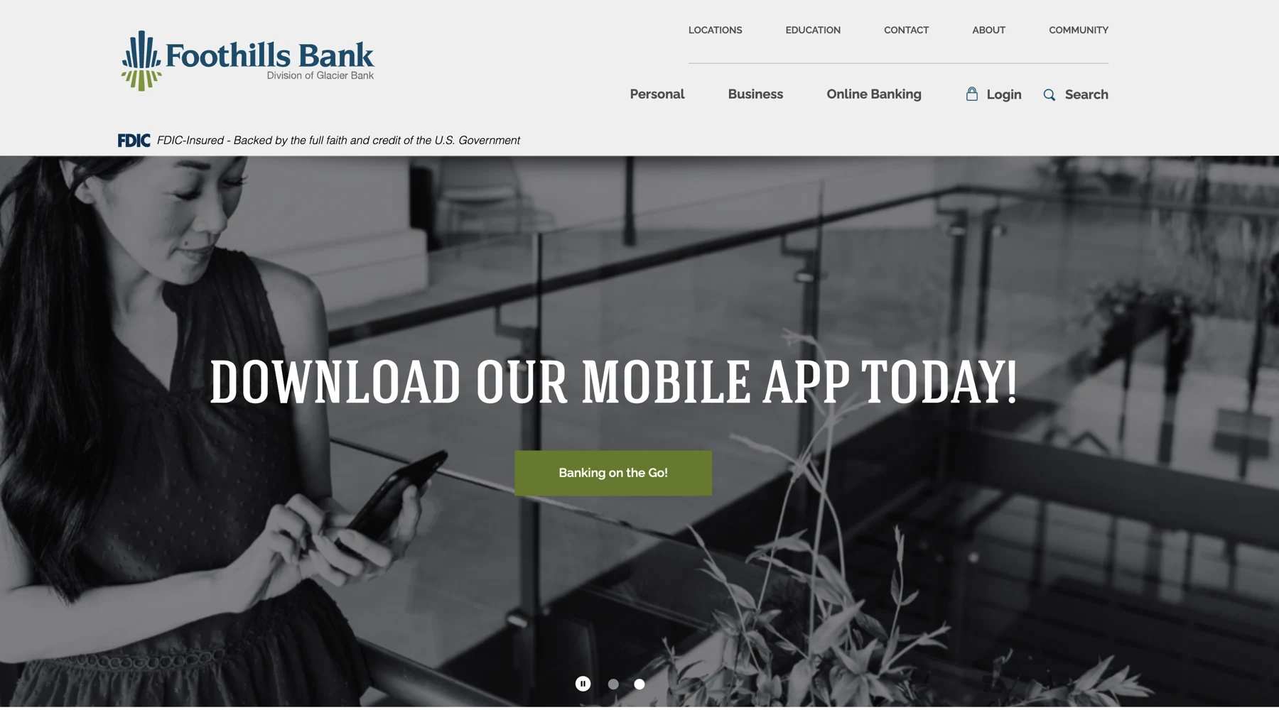 Foothills Bank website homepage