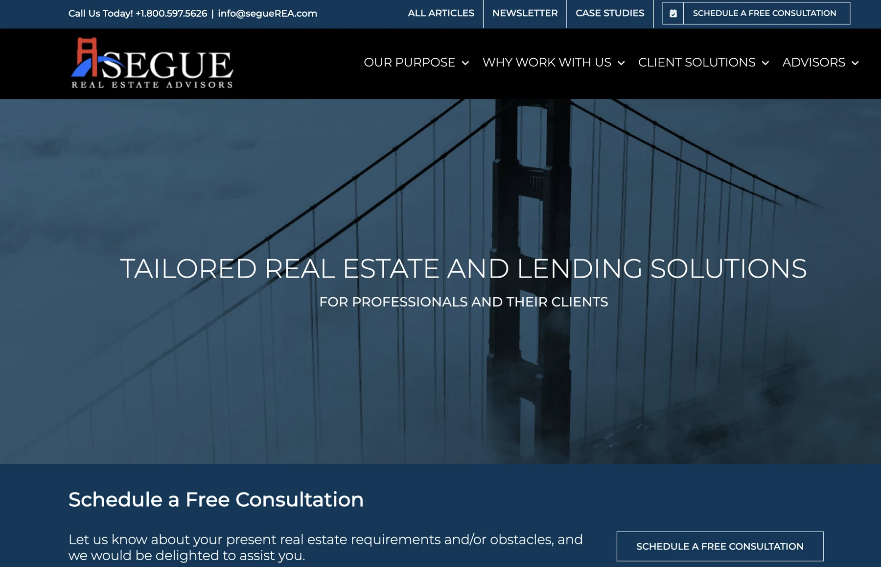 Segue Real Estate Advisors website homepage